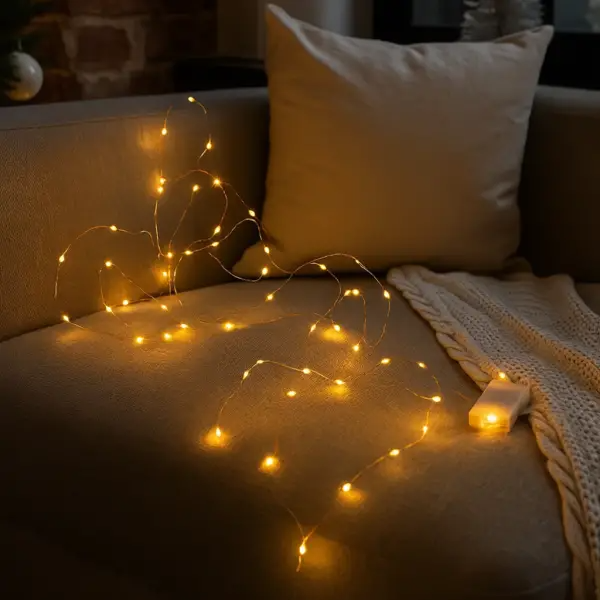 Гірлянда Роса нитка 50 LED довжина 5 м на батарейках Жовтий