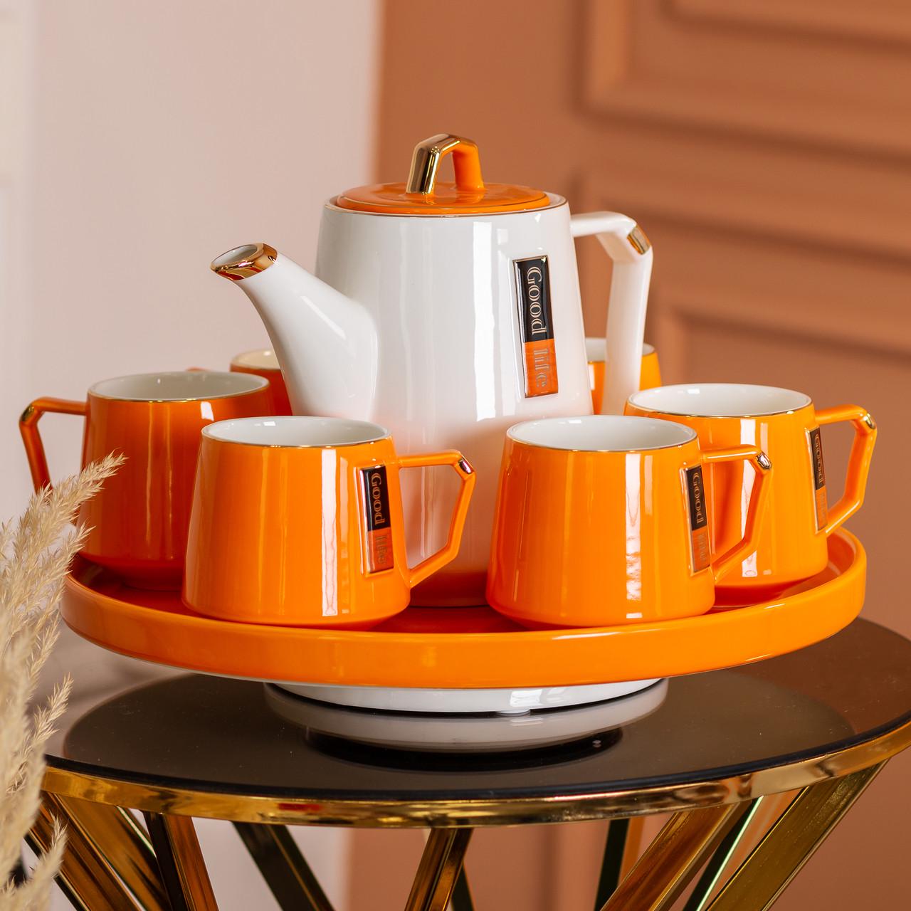 Чайный сервиз Good Life керамический на 6 персон на поворотной подставке Оранжевый (HP-15-27) Чайный сервиз Good Life керамический на 6 персон на поворотной подставке Оранжевый (HP-15-27)