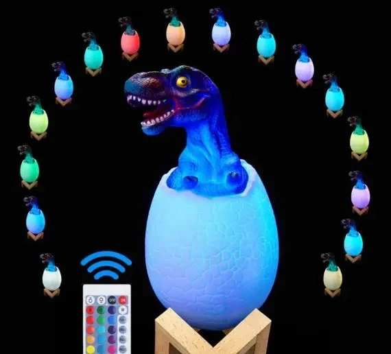 Нічник дитячий Sunroz 3D Dinosaur Lamp Динозаврик у яйці з пультом акумуляторний (1854952760) - фото 6