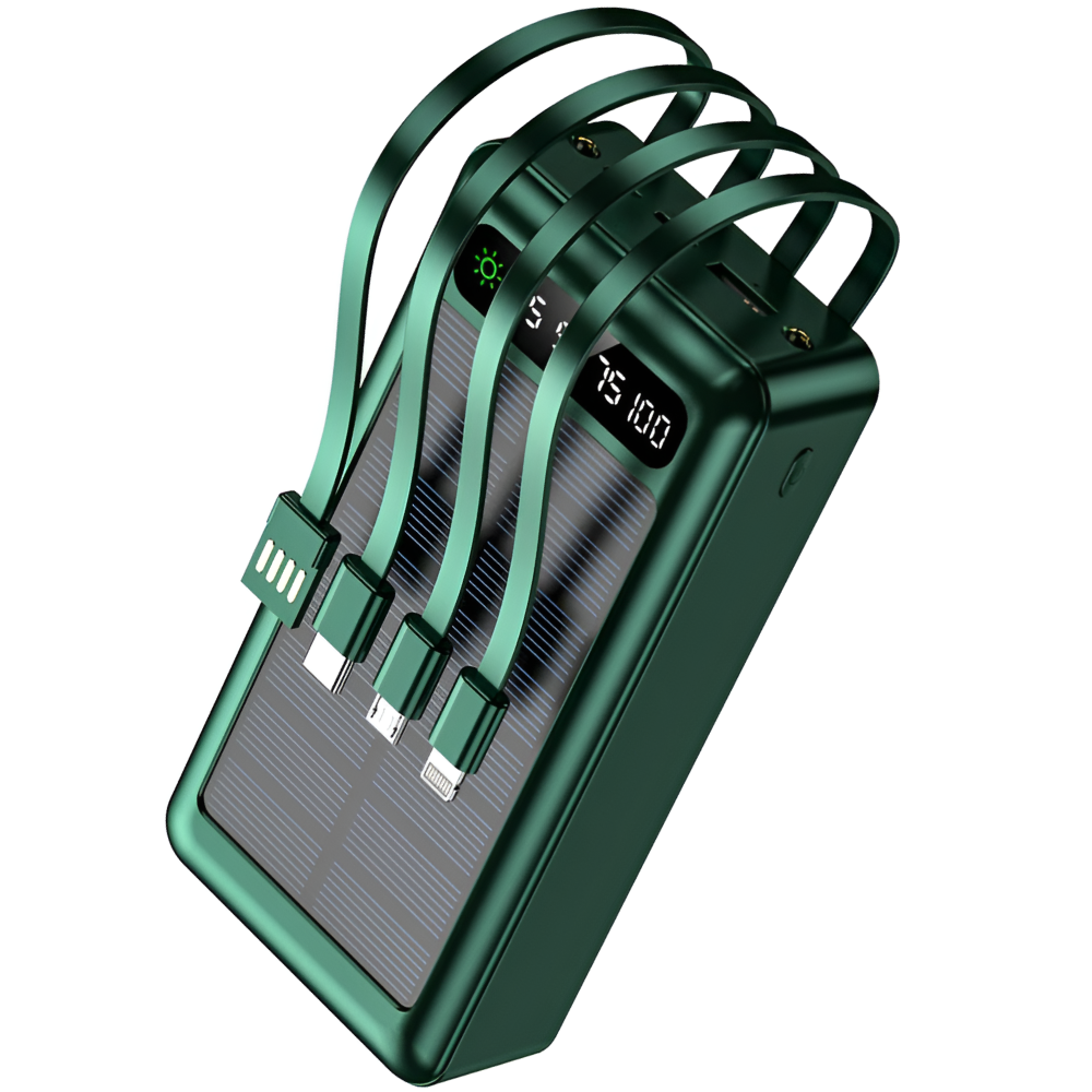 Повербанк з ліхтариком та сонячною панеллю THATTi WXJ-011 50000 mAh з 4 кабелями Зелений (b72fe0dd) - фото 1 Повербанк з ліхтариком та сонячною панеллю THATTi WXJ-011 50000 mAh з 4 кабелями Зелений (b72fe0dd) - фото 1