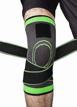 Бандаж коленного сустава спортивный эластичный Knee Support Черный/Зеленый - фото 3