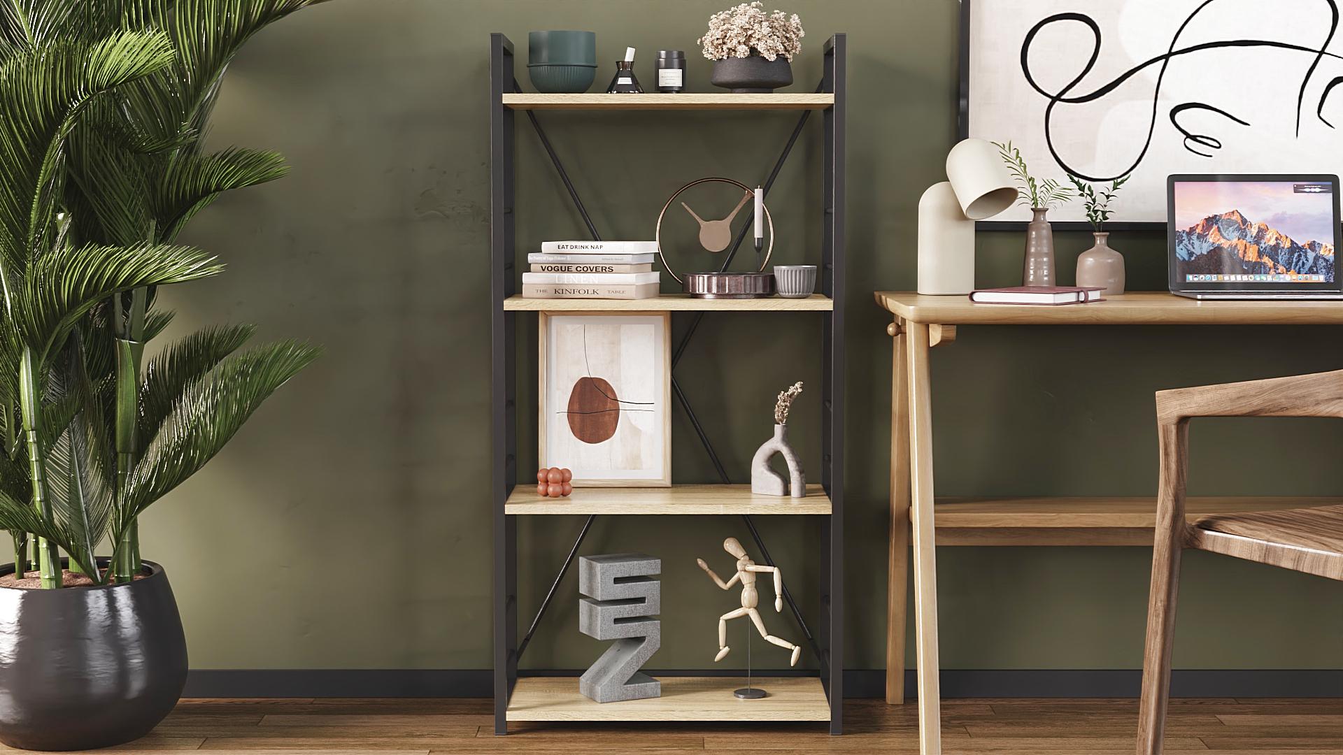 Этажерка Ferrum-decor Коннект 4/60 ДСП 16 мм 120x60x28 см Черный/Дуб Сонома (FRD-104239)