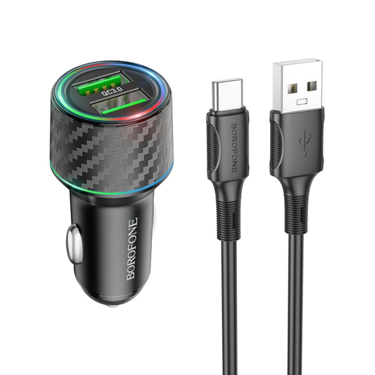 Зарядное устройство автомобильное с кабелем Borofone USB to Type-C BZ21 Black (584334)