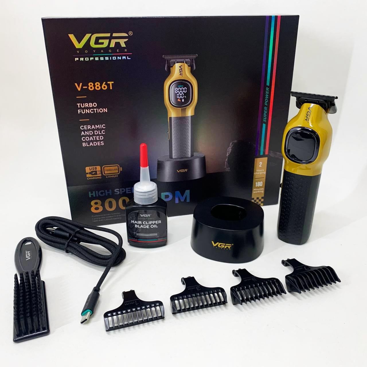 Тример для стрижки волосся VGR V-886T Gold 8000RPM 4 насадки (13355325)