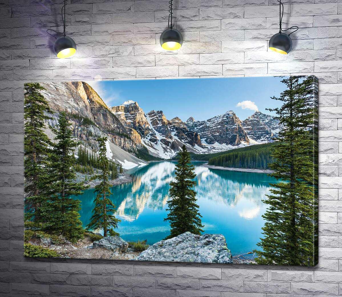 Картина ArtPoster Стрункі ялинки на скелястому березі озера Морейн (Moraine Lake) 50x33 см Модуль №1 (003240)