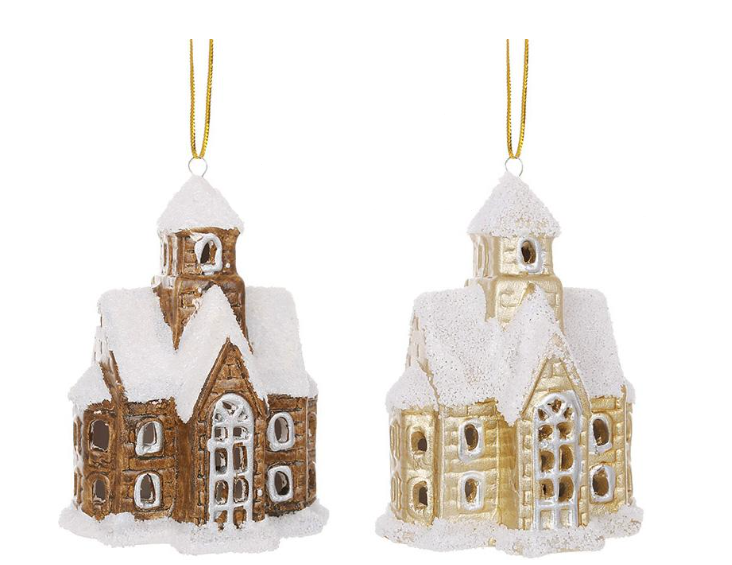 Подвески декоративные с LED подсветкой 8 шт. глянцевые Домики 11 см