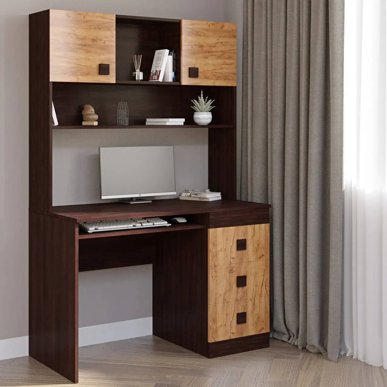 Стіл письмовий Еверест з надбудовою 110х55х172 см Венге/Дуб крафт золотий (643cd9506f1fa2201a3f8ee0) - фото 3 Стіл письмовий Еверест з надбудовою 110х55х172 см Венге/Дуб крафт золотий (643cd9506f1fa2201a3f8ee0) - фото 3