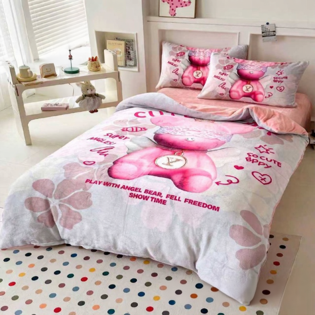 Комплект дитячої постільної білизни велюр полуторний 50x70 см Рожевий