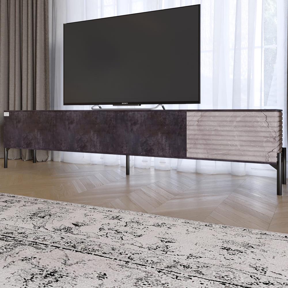 Тумба под телевизор Lion Грей на черных металлических ножках Бетон темный/Камень (000-000-2488)