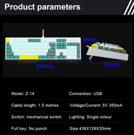 Клавіатура механічна ігрова E-Yooso z14 провідна USB Blue Switch з підсвічуванням Gray/Black/Orange (2221178540) - фото 3