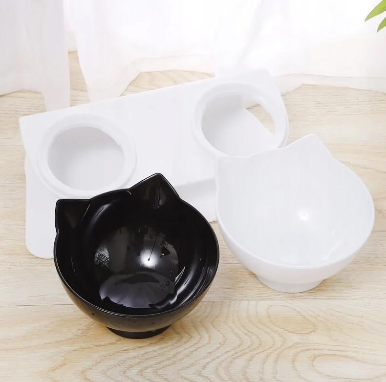 Подвійна миска для собак і котів на підставці для корму та води 2х400 мл - фото 4