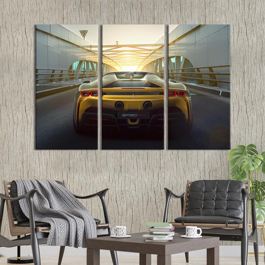 Картина на холсте триптих Ferrari SF90 Spider вид сзади 156x100 см (1319-31)