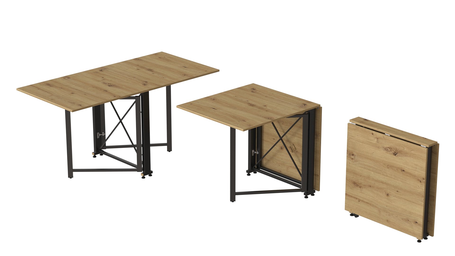 Стол-книжка трансформер Ferrum-decor Orion 2 металл/ДСП 16 мм 750x1520x730 мм Черный/Дуб Артизан (ORI206) - фото 3