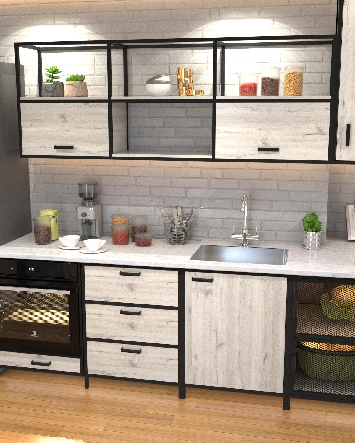 Кухня EcoLoft DSP-1481-2 в стиле лофт Дуб Кортона (35625629)