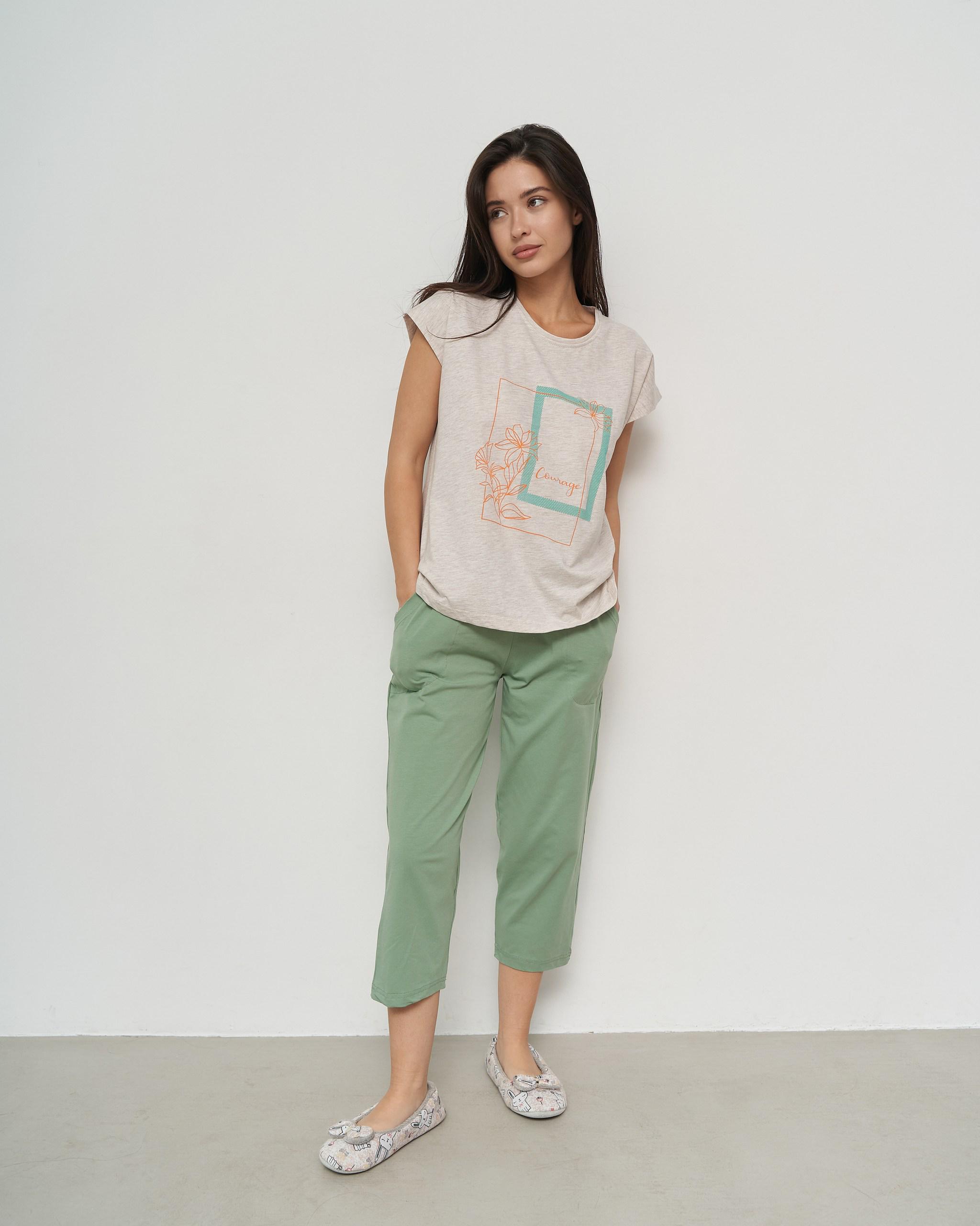 Пижама женская с капри Цветок S Молочная (82534)