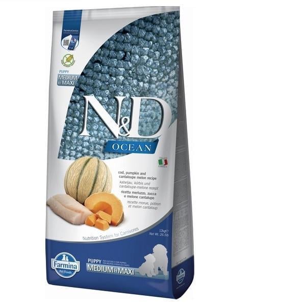 Корм сухой беззерновой Farmina N&D Grain Free Ocean Pumpkin для щенков средних и крупных пород с треской и дыней 12 кг (2998382266)
