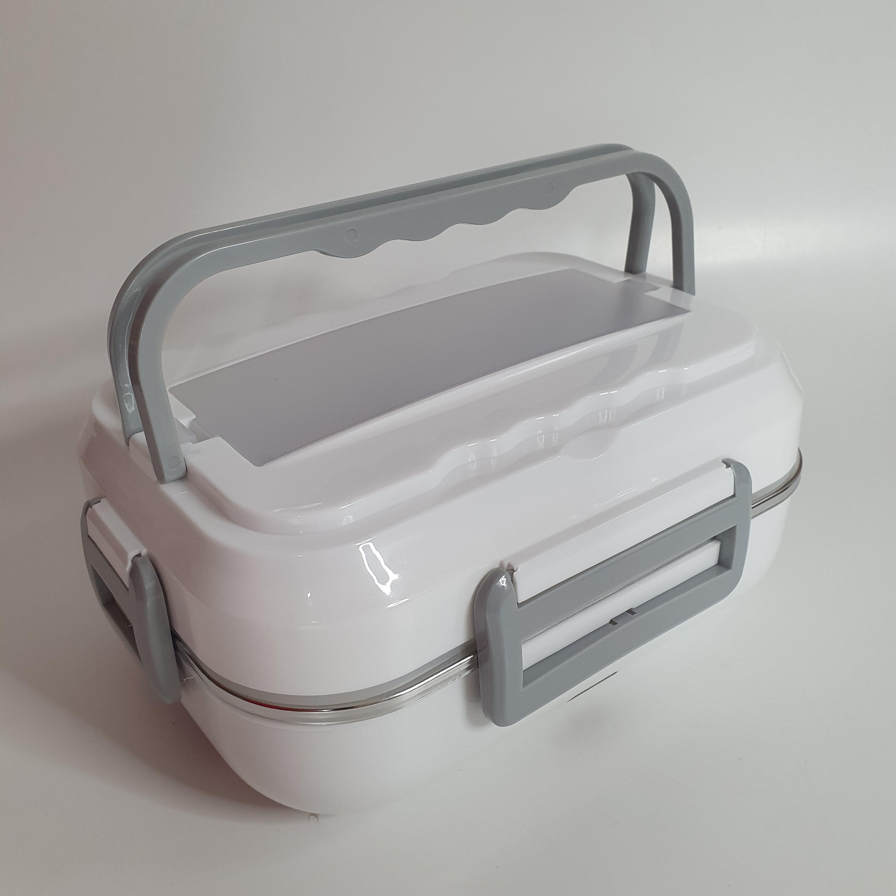 Ланч бокс электрический с подогревом и приборами питания от сетевого или автомобильного адаптера 3 секции 220V/12V Белый (HH-18)