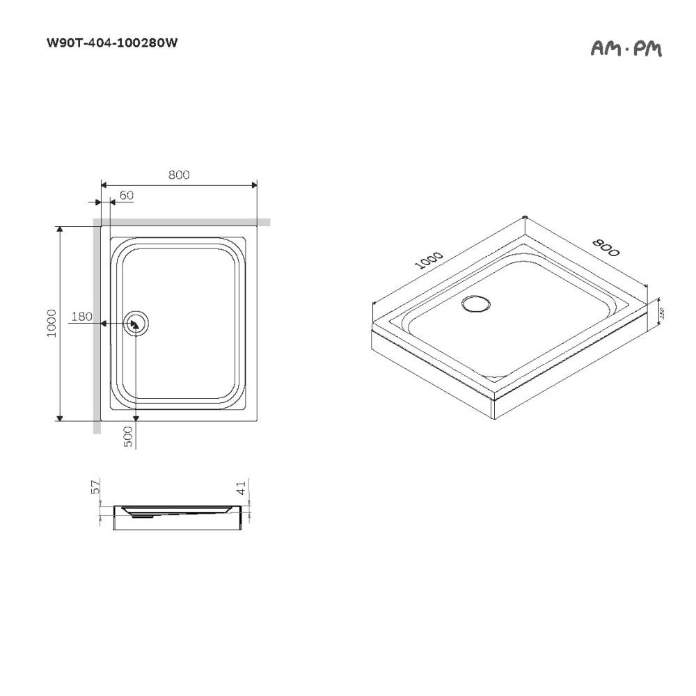 Піддон для душу AM.PM Gem W90T-404-100280W акриловий прямокутний 80x100x15 см (225494) - фото 4