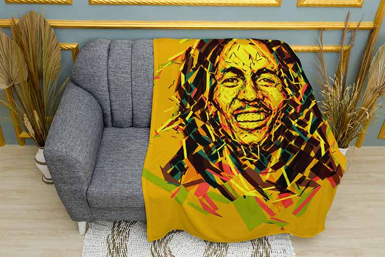 Плед Bob Marley Yellow background плюш однослойный 135х150 см Плед Bob Marley Yellow background плюш однослойный 135х150 см