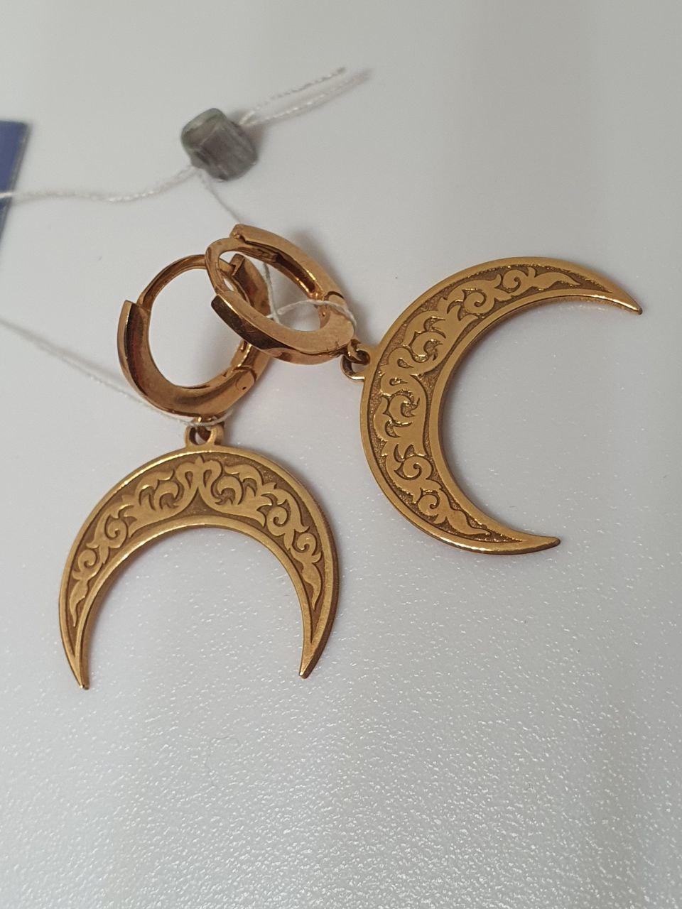 Серебряные серьги Лунница узоры 925 проба застежка возможно конго и английская позолота (2597184430)