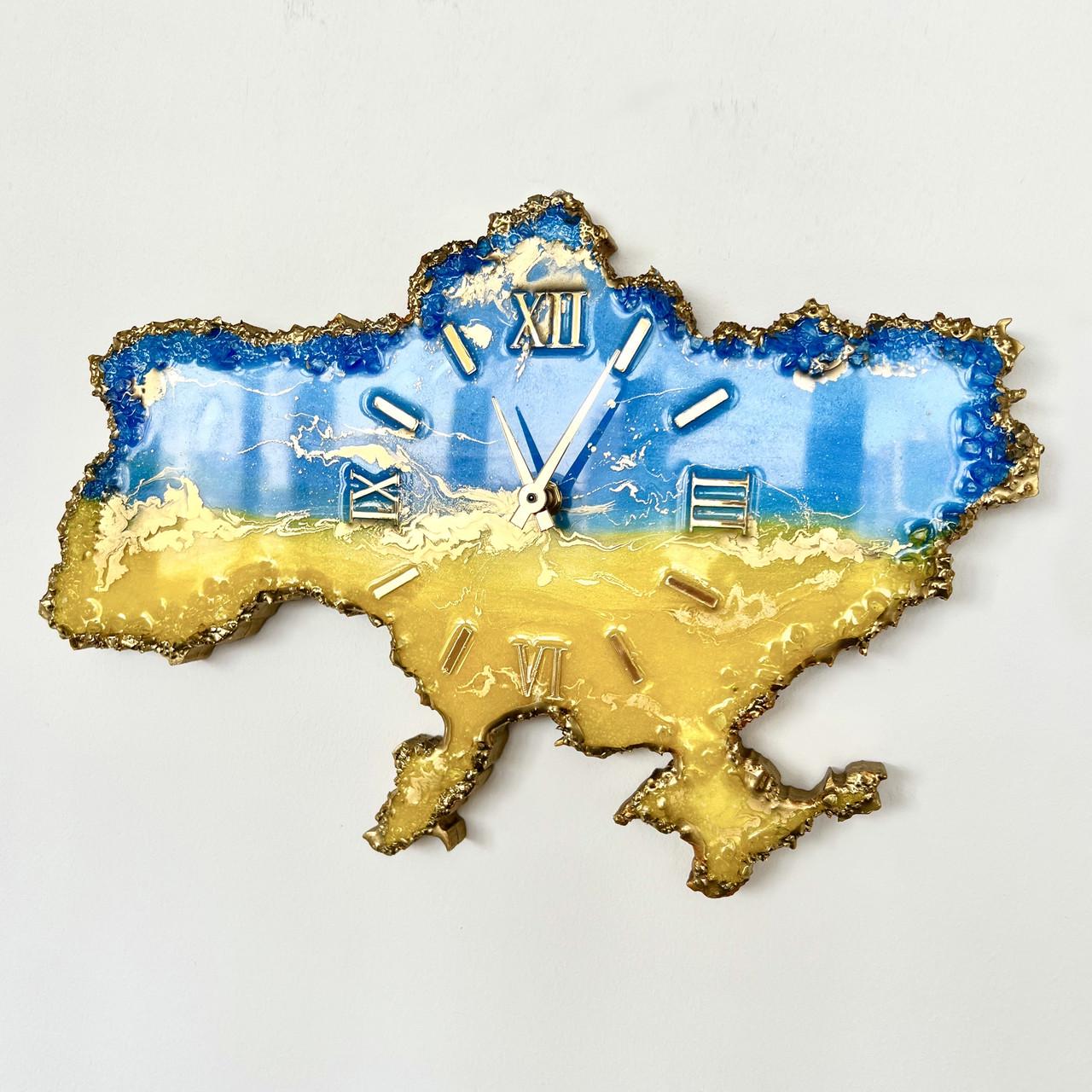 Годинник настінний з епоксидної смоли Карта України 60x40 см