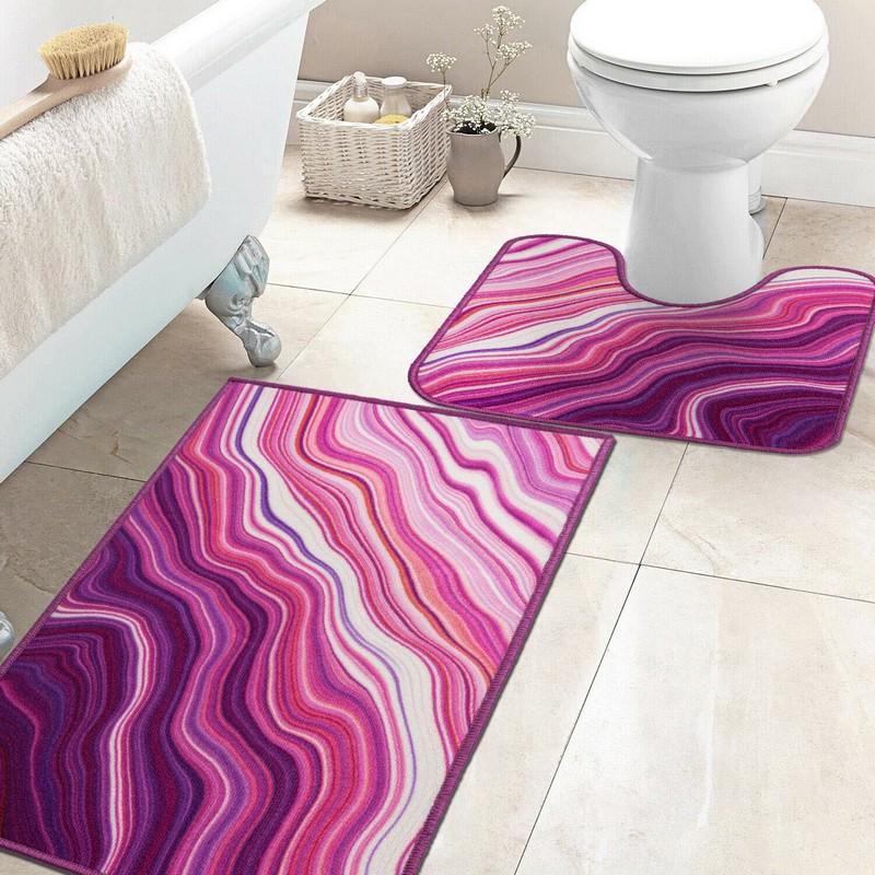 Набір килимків для ванної кімнати Print 204-2 на гумовій основі 57х90 см/57х60 см Рожевий (46458589)