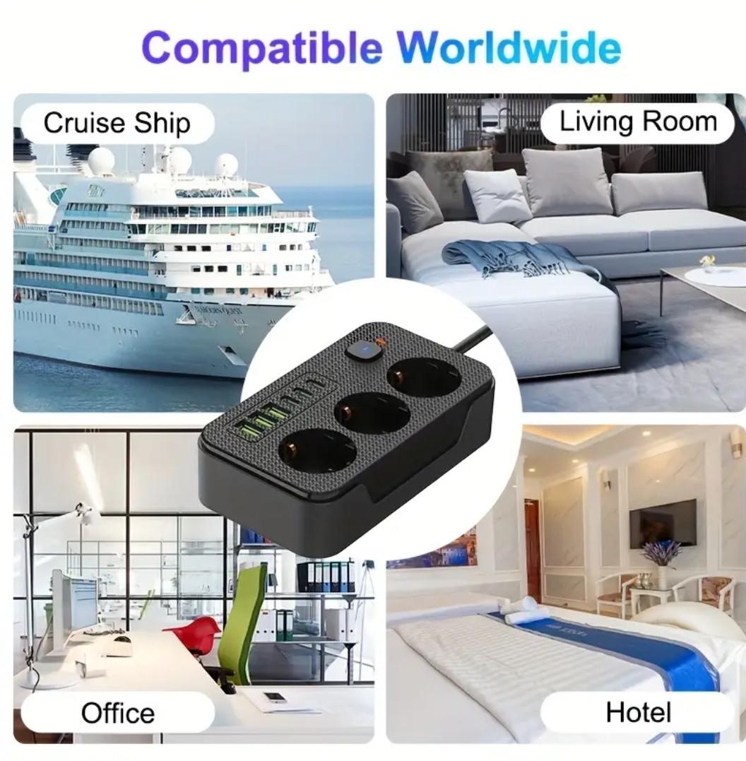 Подовжувач на 3 розетки 220-240 В 6xUSB зарядний пристрій 2 м (2506136204) - фото 4