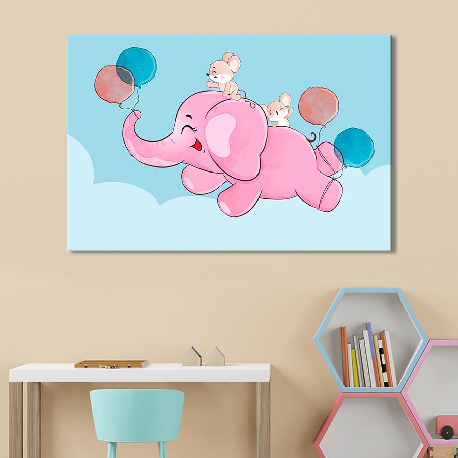 Картина в детскую комнату Летающий розовый слоненок 120x80 см (A1394-1)