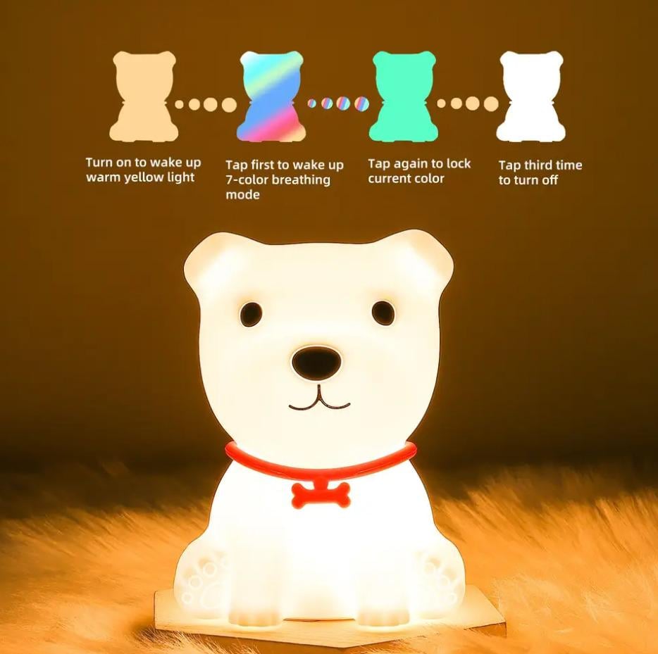 Нічник дитячий Dream Lites Puppy Ведмедик силіконовий акумуляторний 7 кольорів світіння Білий (51171) - фото 2 Нічник дитячий Dream Lites Puppy Ведмедик силіконовий акумуляторний 7 кольорів світіння Білий (51171) - фото 2