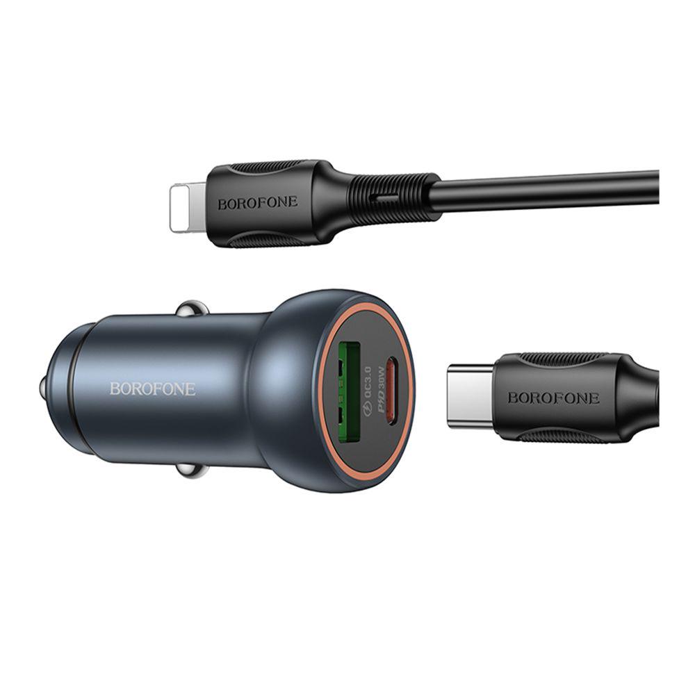 Зарядний пристрій автомобільний Borofone BZ32A 1USB/1USB-C QC/PD30W+Type-C to Lightning - фото 4 Зарядний пристрій автомобільний Borofone BZ32A 1USB/1USB-C QC/PD30W+Type-C to Lightning - фото 4