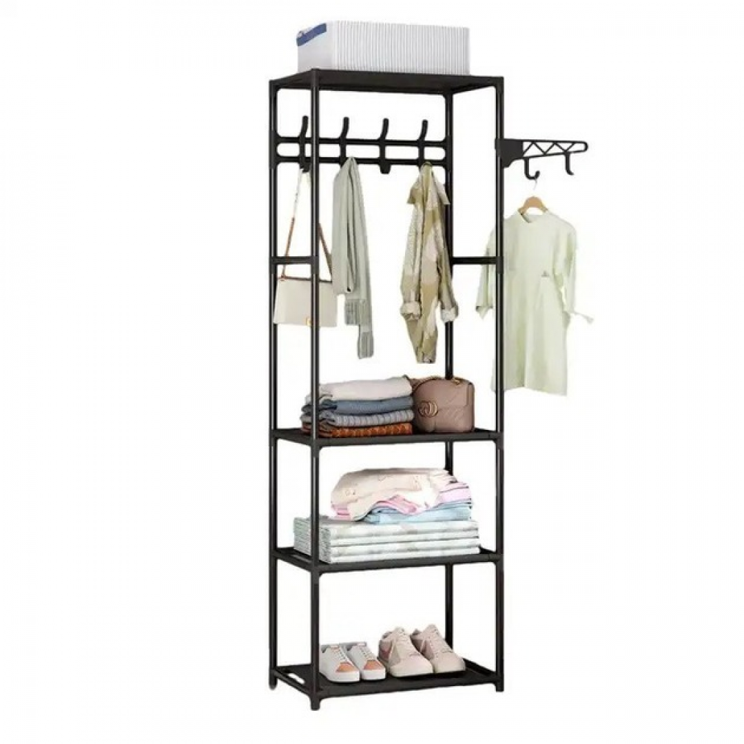 Вешалка напольная для верхней одежды с полкой для обуви и крючками для сумок металлическая (2727544282)