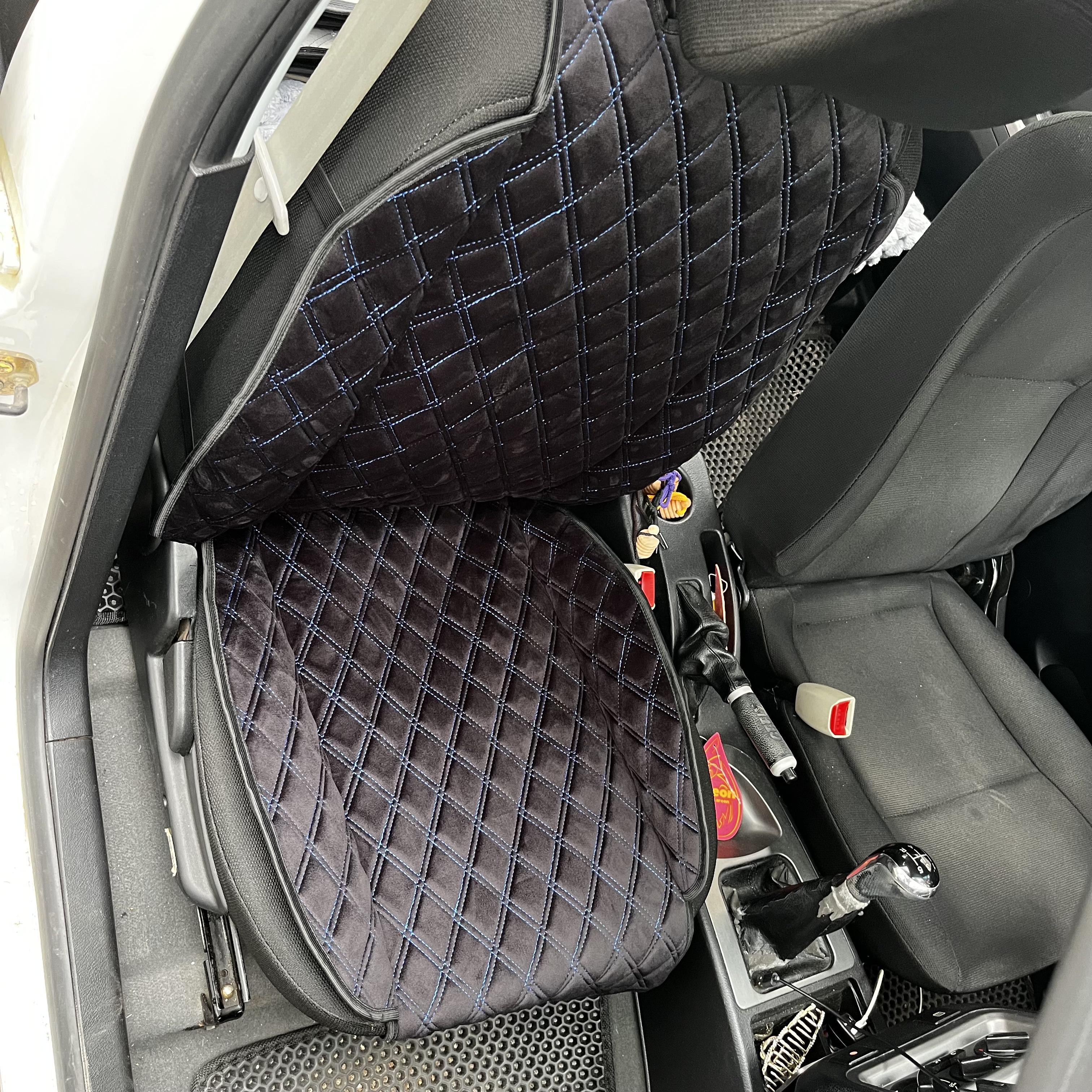 Накидка універсальна на переднє сидіння авто з алькантари 1 шт. Чорний з синім - фото 3