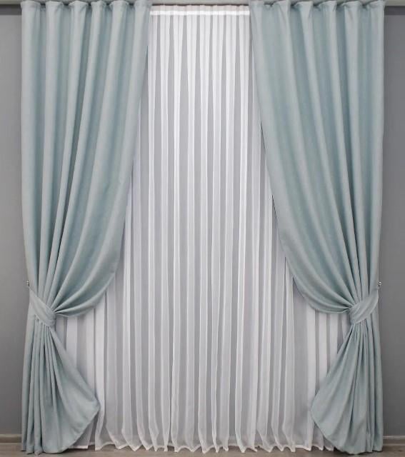 Шторы в гостиную/спальню лен 1,5х2,7 м 2 шт. Голубой (1333ш)