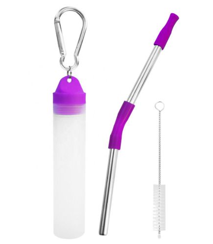 Многоразовая металлическая трубочка SUNROZ Travel Keychain Straw для напитков в футляре-брелок Фиолетовый