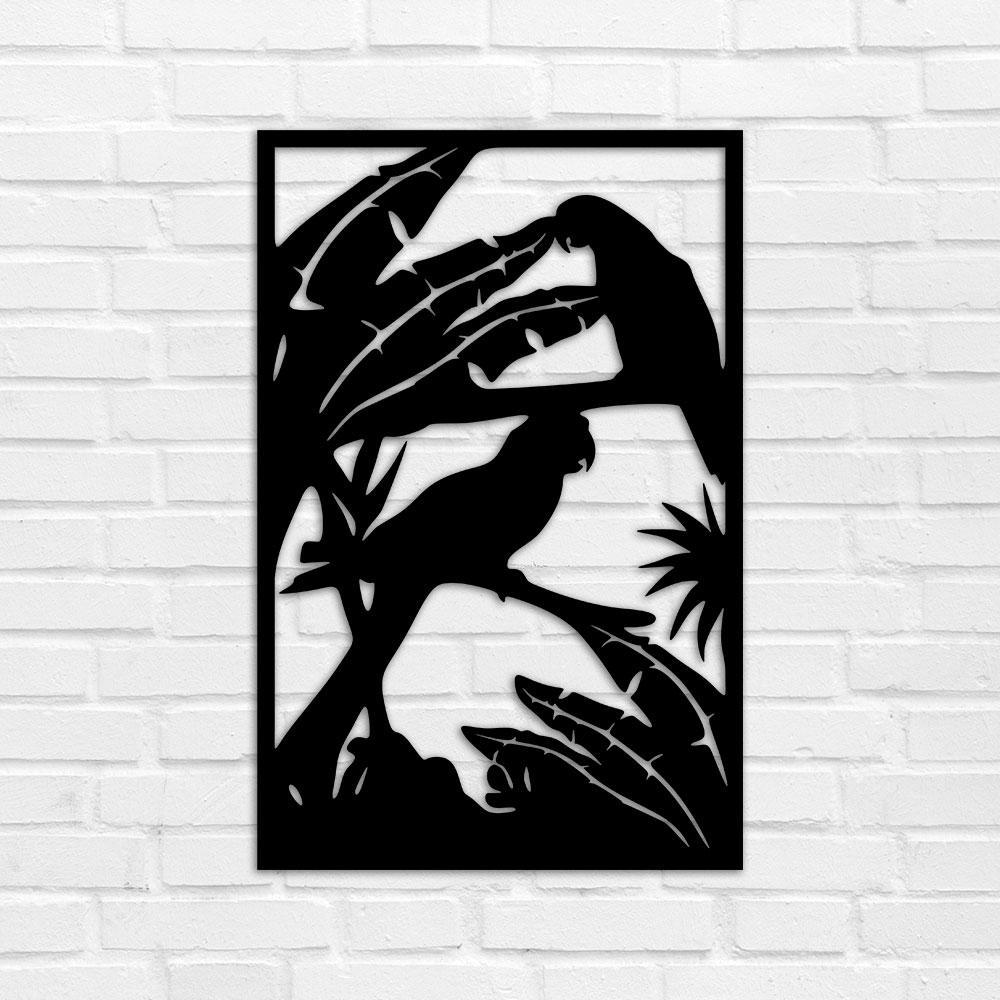 Настенное панно из дерева TWD Попугаи 74х48 см Черный (WALL10018L)