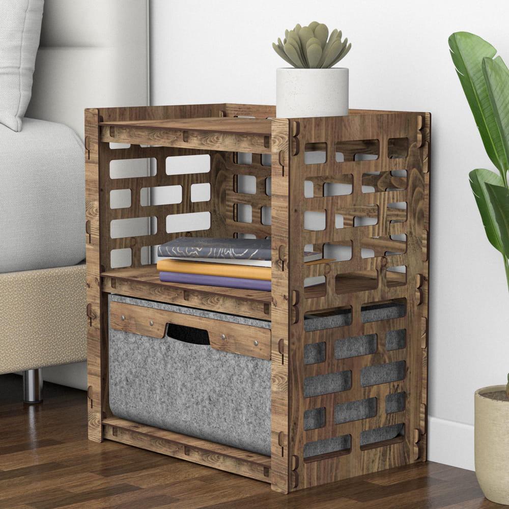 Тумба прикроватная деревянная Hexagonica Brickwall с серым ящиком 600х528х345 мм (111575) - фото 3 Тумба прикроватная деревянная Hexagonica Brickwall с серым ящиком 600х528х345 мм (111575) - фото 3