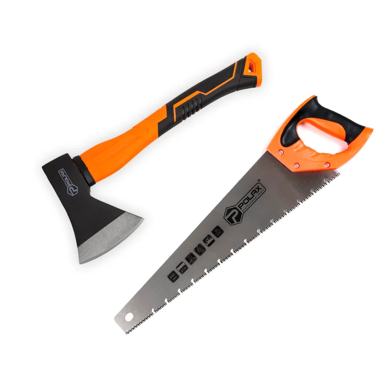 Набор Polax топор 600 г и ножовка по мокрому дереву 450 мм (335-31)