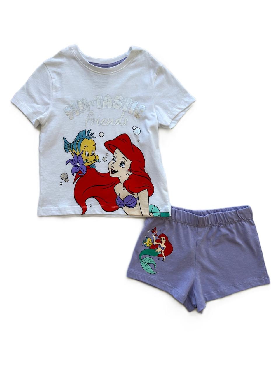 Піжама дитяча Primark Ariel футболка/шорти 3-4 років 104 см Білий/Бузковий (05022026-19)