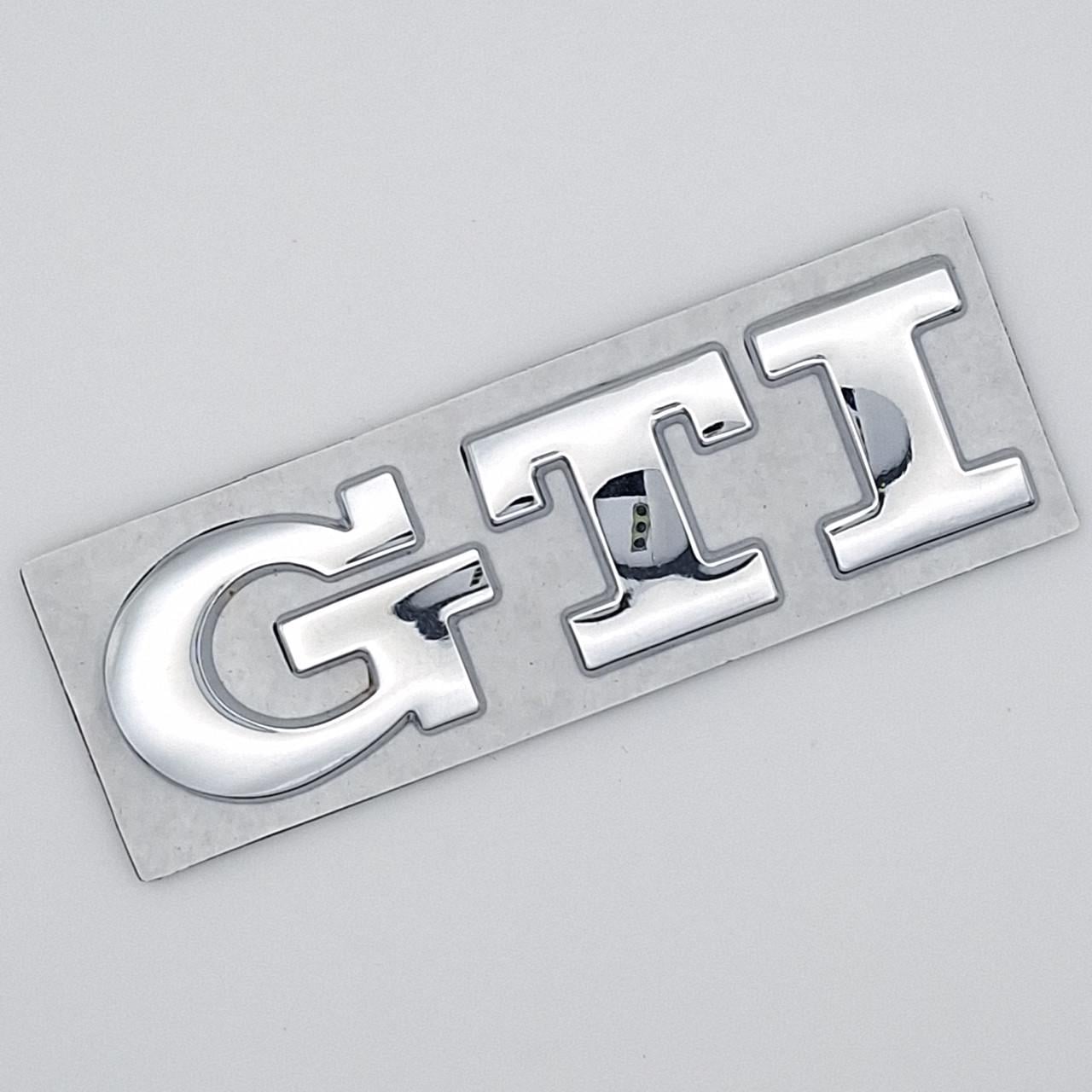Эмблема надпись GTI Volkswagen металл 8х2,3 см Хром глянцевый (1683066929)