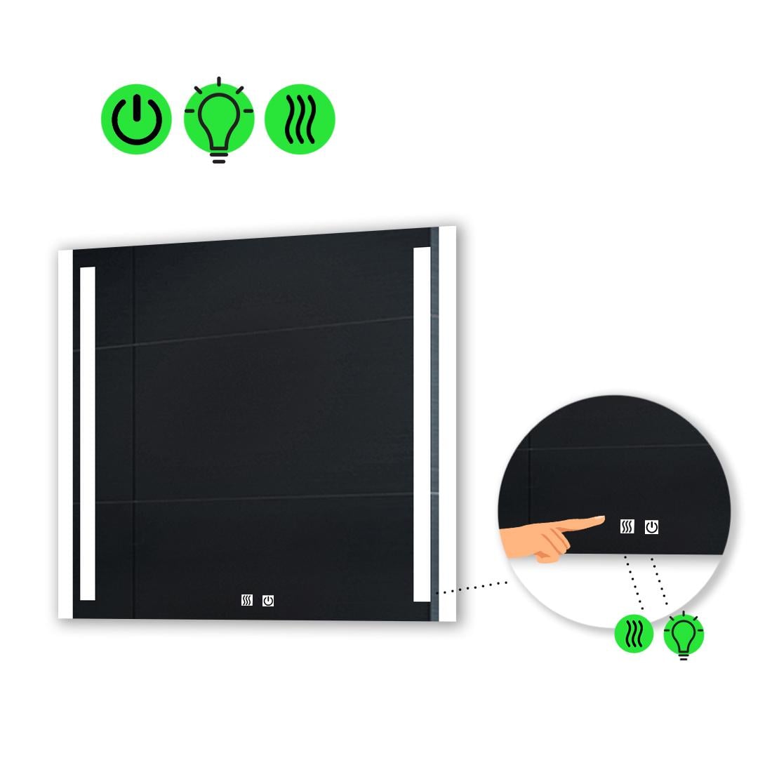 Зеркало с LED подсветкой Mirta с двумя сенсорами и подогревом 60x60 см (Mirtak07)