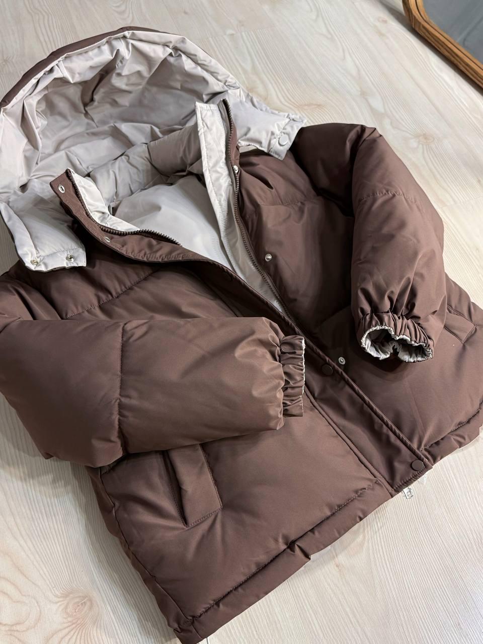 Куртка жіноча Fashions 87257 двостороння пуффер з капюшоном Коричневий з бежевим L (6282) - фото 6