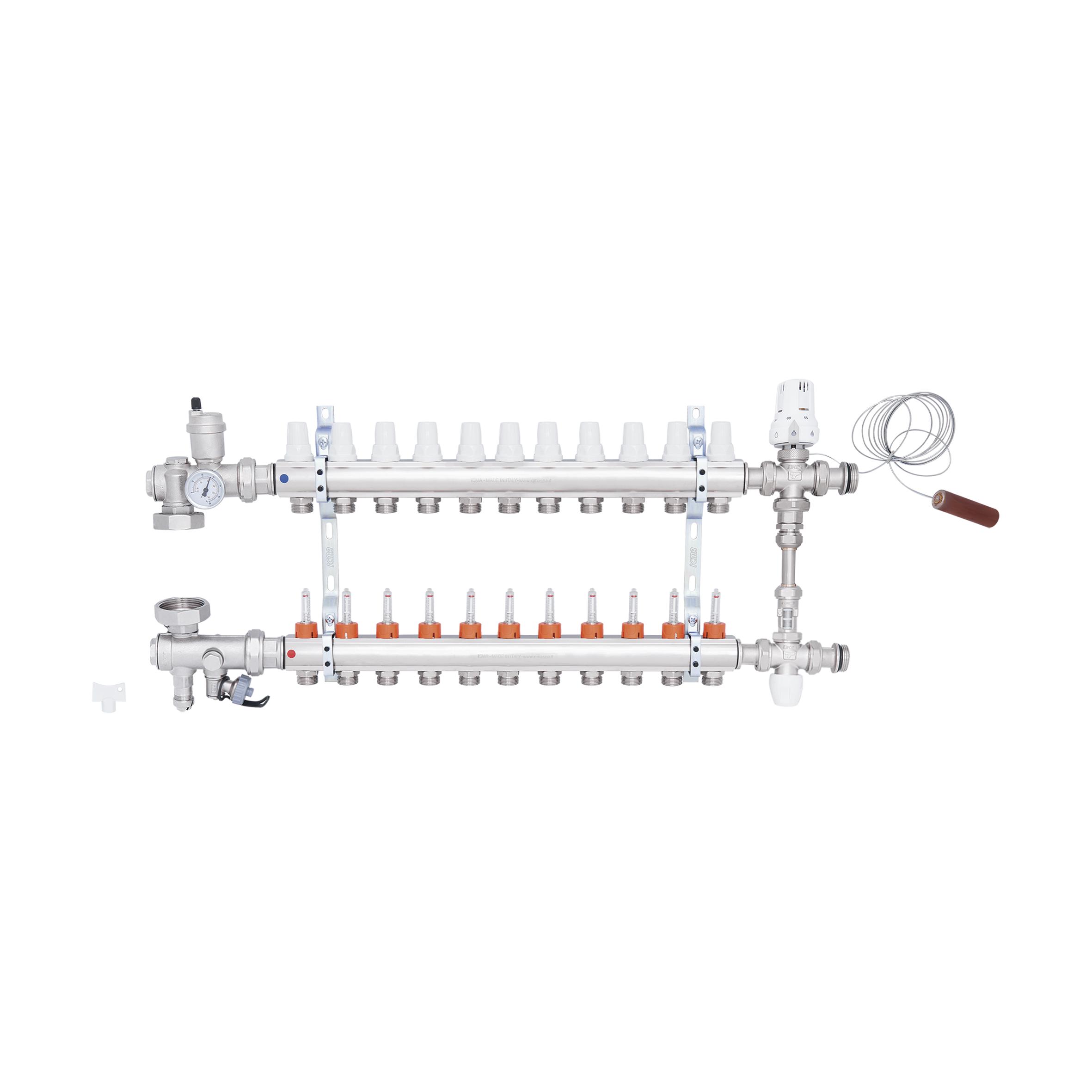 Коллектор для теплого пола ICMA A1K013APT06 11 контуров с расходомерами 1"/3/4" (78697) - фото 3