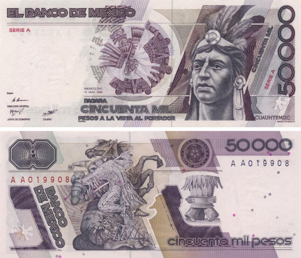 Коллекционная банкнота Мексика 50000 песо 1986 UNC P93a (Б10458)