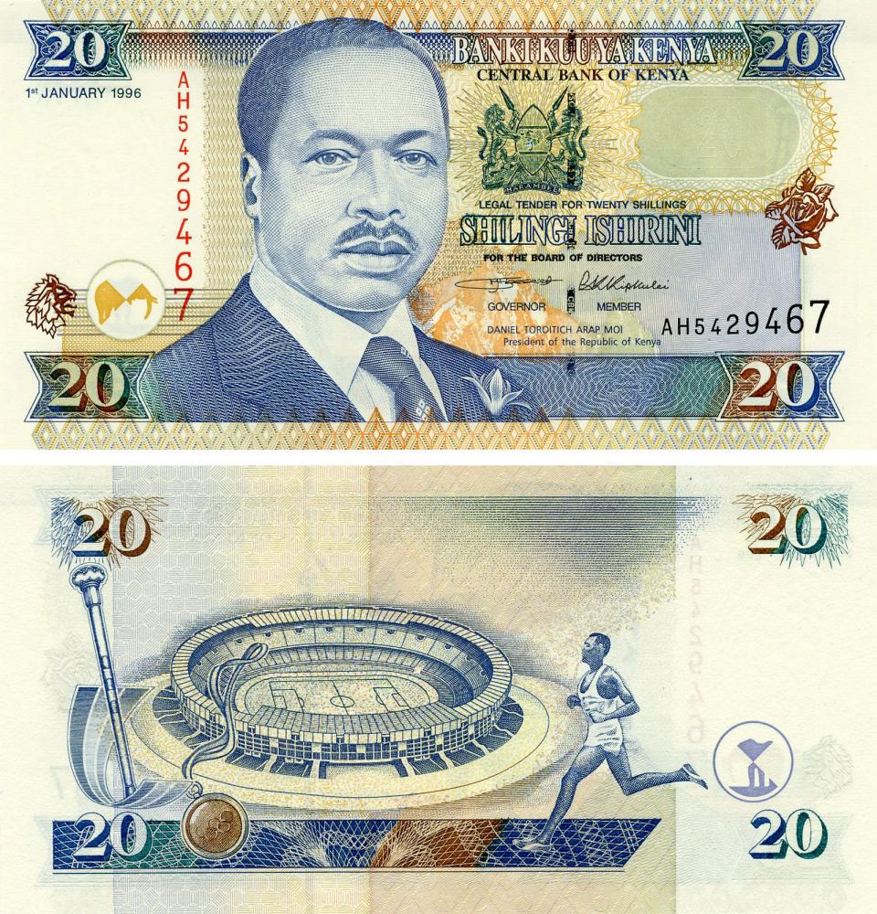 Коллекционная банкнота Кения 20 шиллингов 1996 UNC P35a2 Стадион Бег (Б15745)