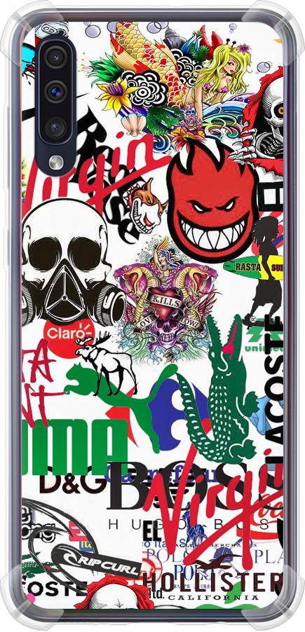 Чехол на Samsung Galaxy A30s A307F Many different logos (4022sp-1804-42517)