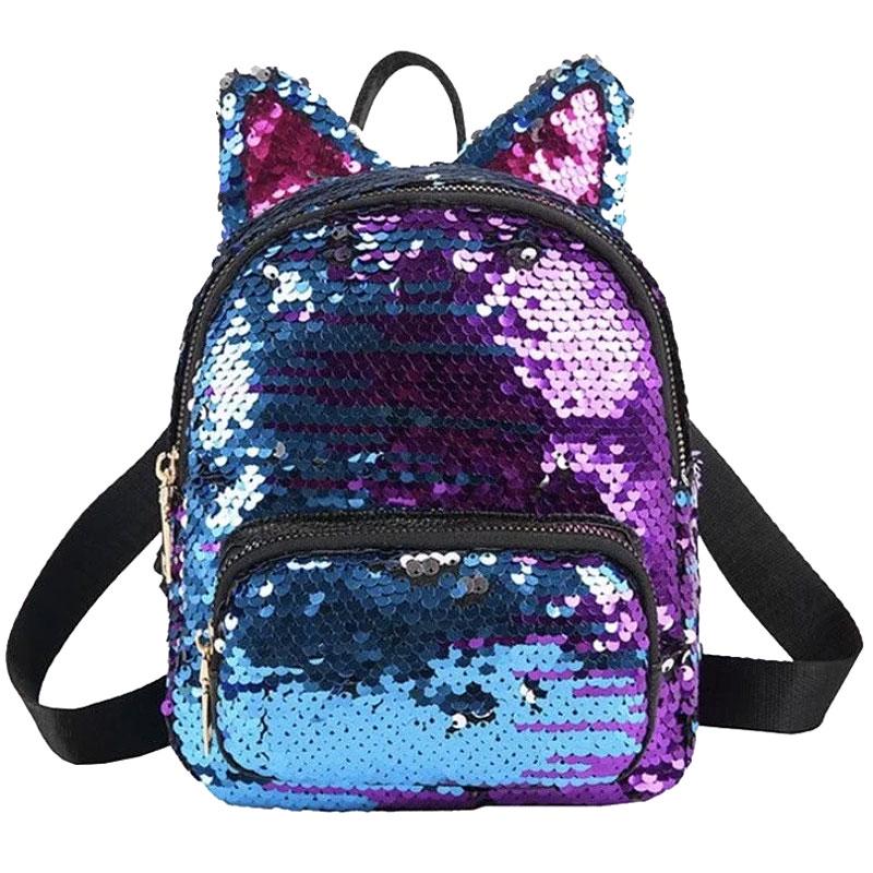Рюкзак Mini с пайетками и с ушками 20х17 см Blue (33424)