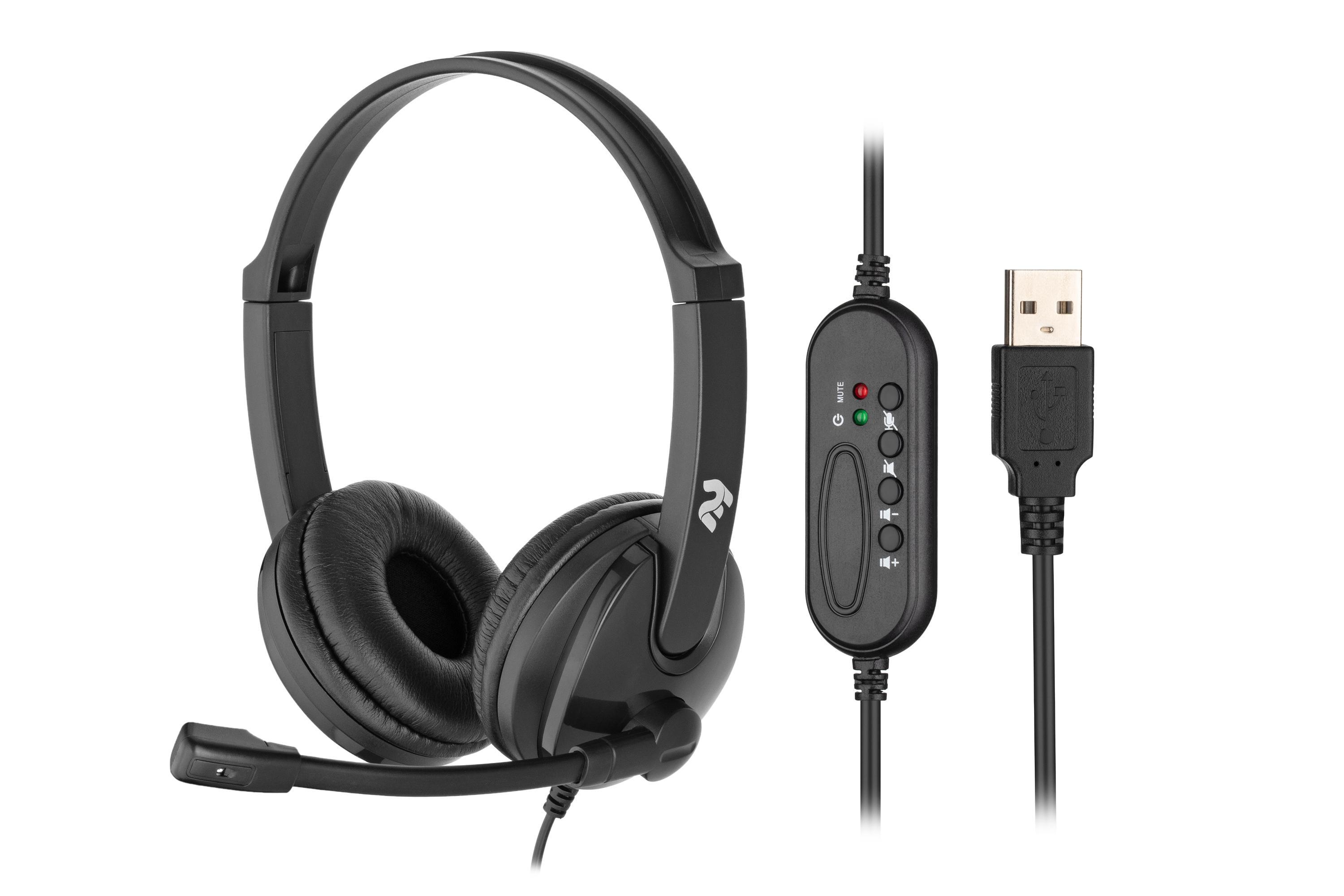 Гарнітура стерео 2E On-ear CH12 USB підключення з мікрофоном та регулятором гучності провідна 2 м Чорний (620698)