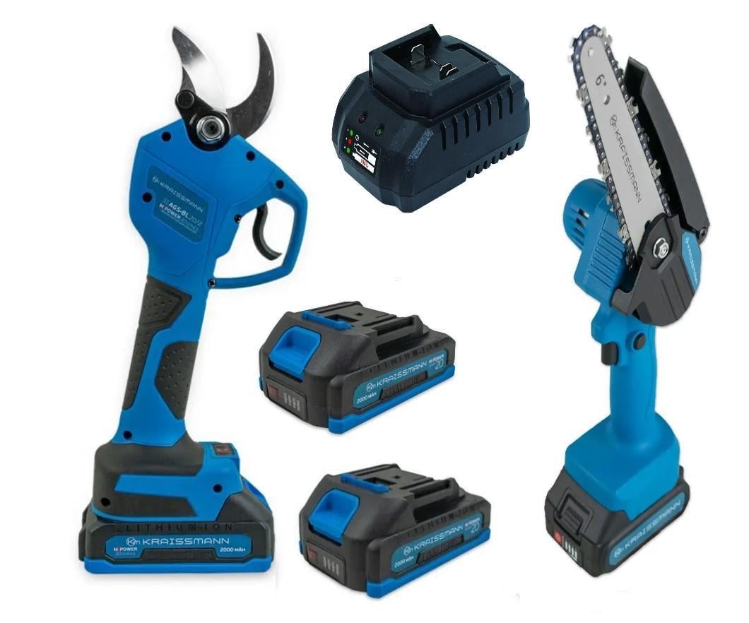 Пила цепная мини аккумуляторная KRAISSMANN 1521 AKS 20 с секатором 31 AGS-BL 20/2 шина 150 мм/2 аккумулятора 2 Ач/зарядное устройство (21499821)