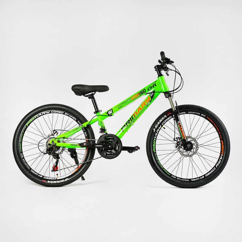 Велосипед спортивный Corso PRIMARY 24" 21 скорость стальная рама 11" переключатели Saiguan Green (138028)