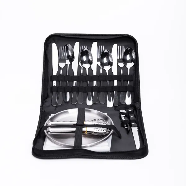 Набор посуды для пикника Yiwu на 4 персоны из нержавеющей стали в кейсе 32х25х5 см Серебряный (147-107-HP-21-1)